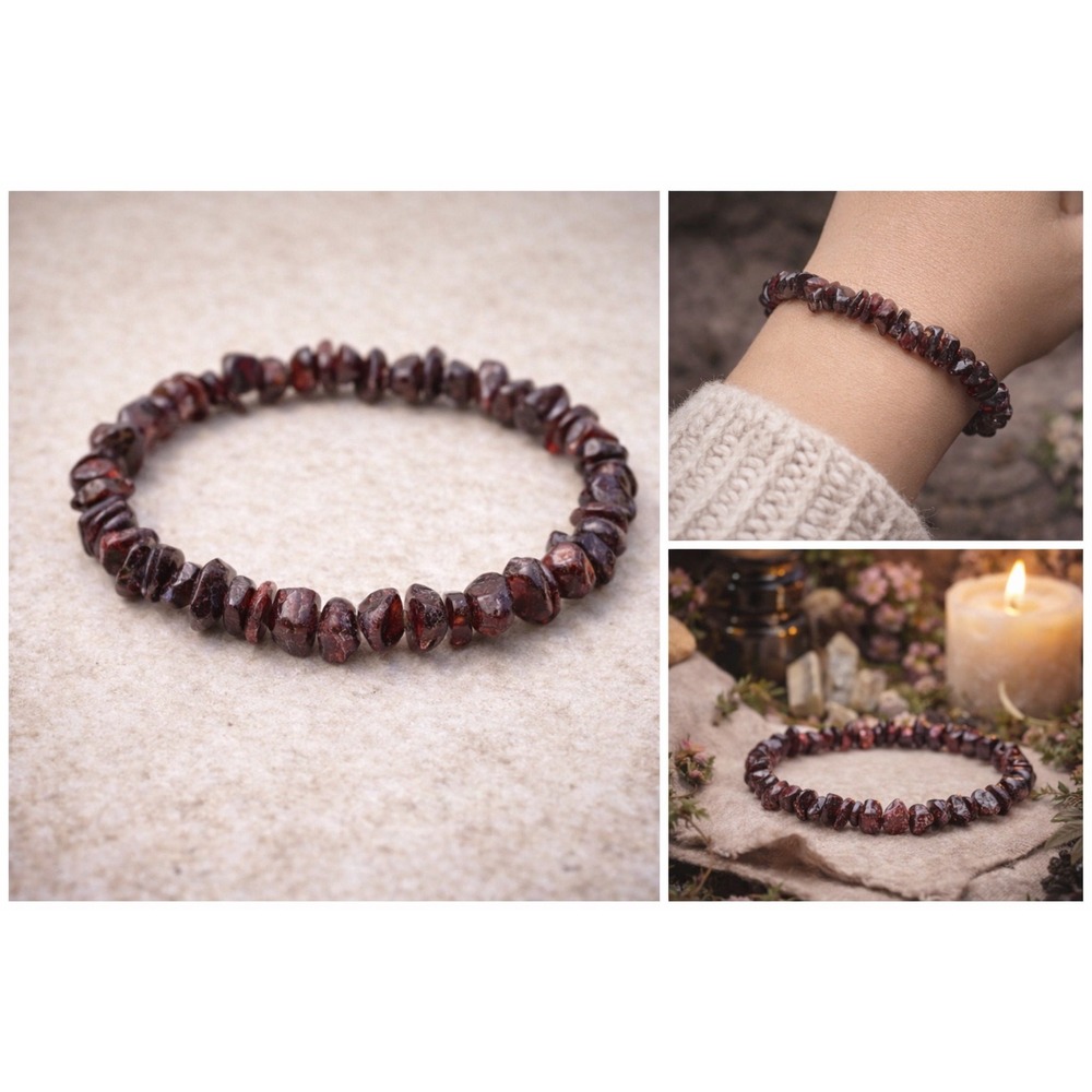 Garnet Chip Bracelet Boho Witchy Apothecary Crystal Jewelry